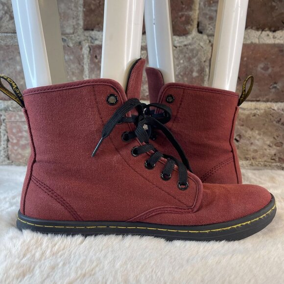 Dr Martens Women Shoreditch Combat Boots High Top Burgundy Fabric Lace Up US 7 - Picture 5 of 8
